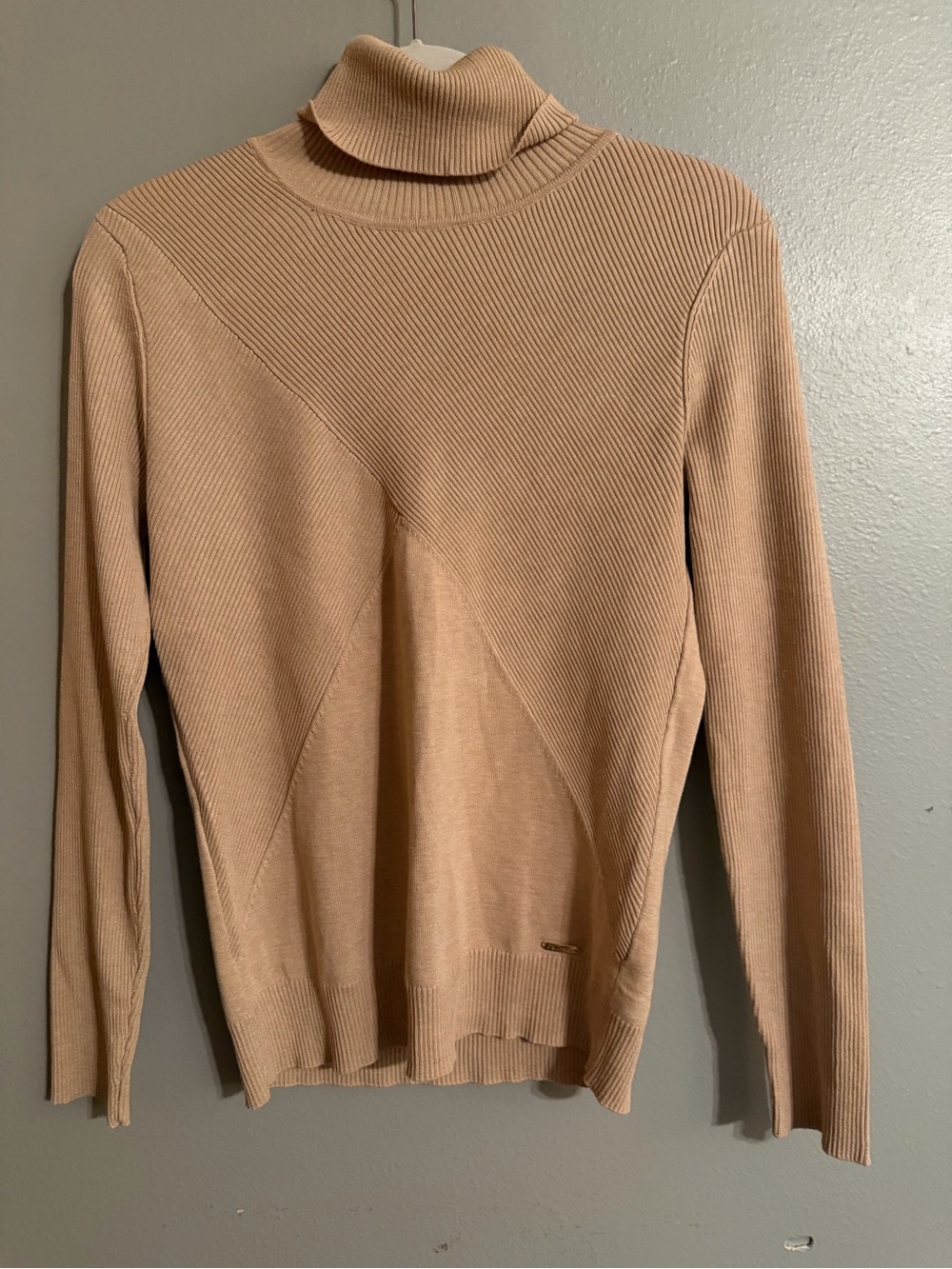 Calvin Klein Tan Ribbed Turtleneck Sweater